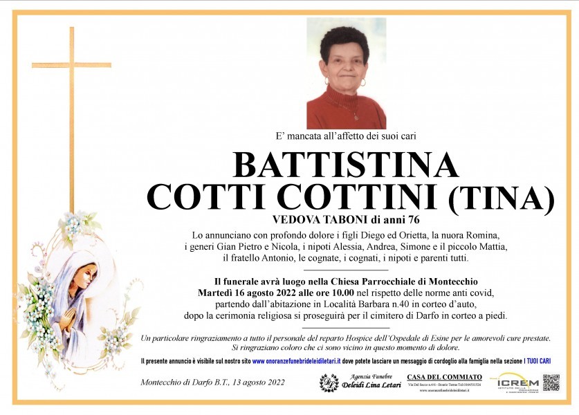 Battistina (tina) Cotti Cottini Vedova Taboni