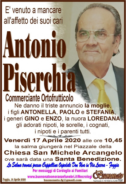 Antonio Piserchia Necrologio 2020 Ricordi di Vita