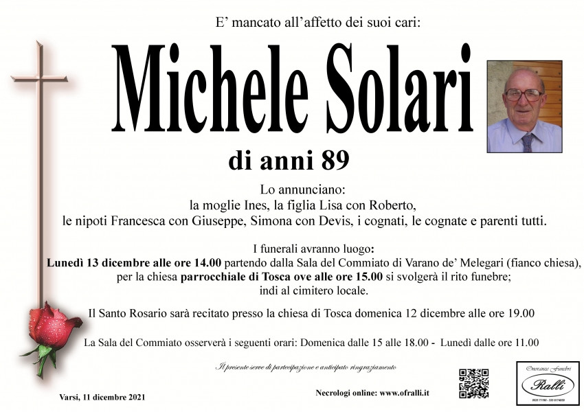 Michele Solari Necrologio 2021 Ricordi di Vita