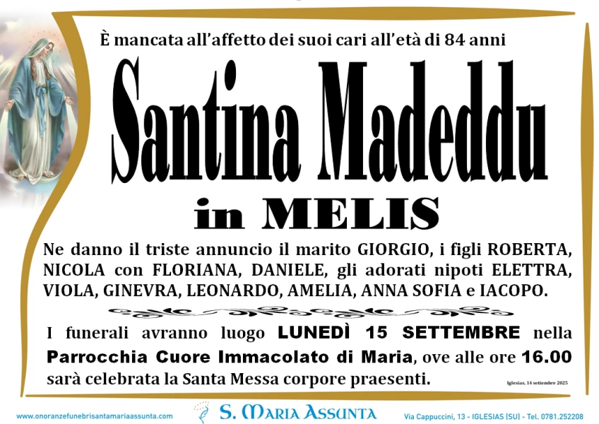 Santina Madeddu - Necrologio - 2025 | Ricordi di Vita