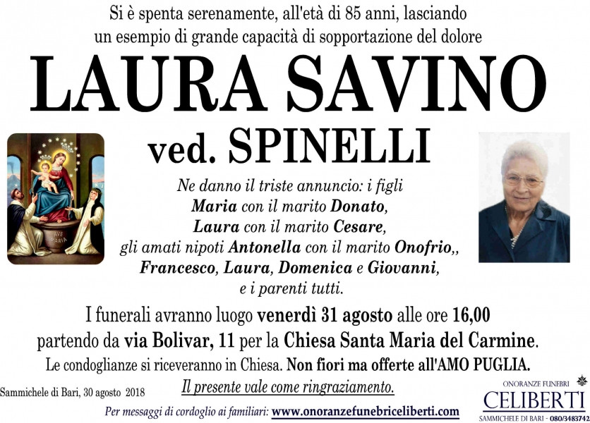 Laura Savino - Necrologio - 2018