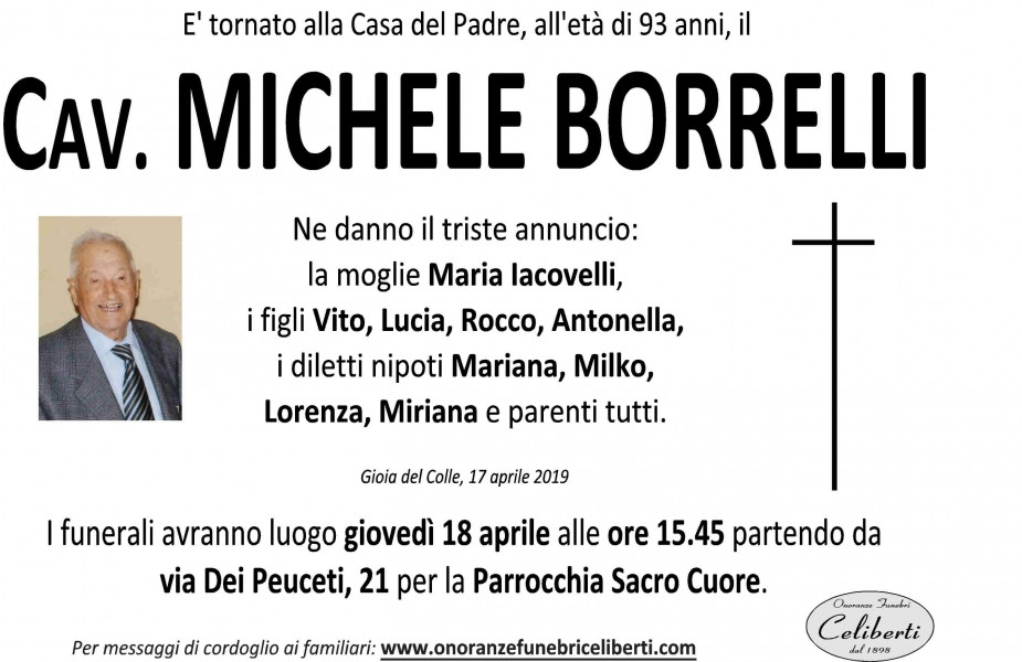 Michele Borrelli Necrologio 2019 Ricordi di Vita