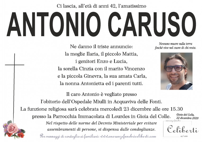 Antonio Caruso Necrologio 2020 Ricordi di Vita