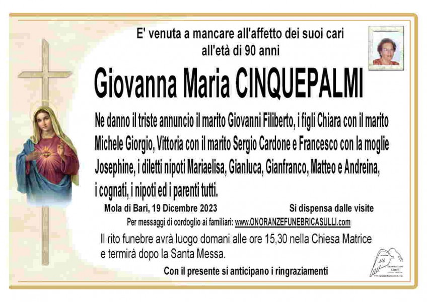 Giovanna Maria Cinquepalmi Onoranze funebri Casulli