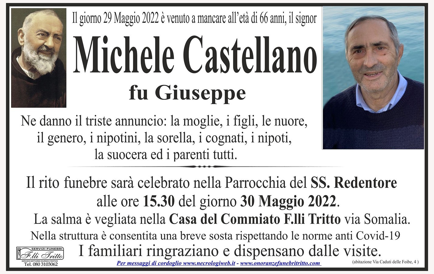 Michele Castellano Necrologio 2022 Ricordi di Vita