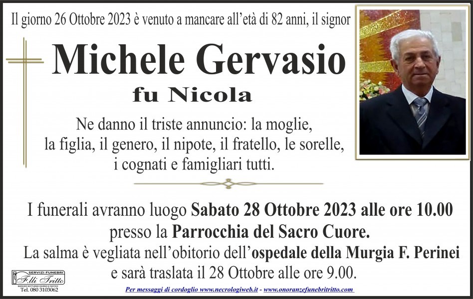 Michele Gervasio Necrologio 2023 Ricordi di Vita