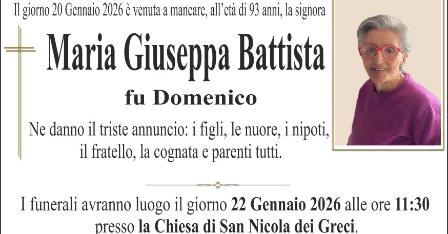 Maria Giuseppa Battista - Necrologio - 2026 | Ricordi di Vita