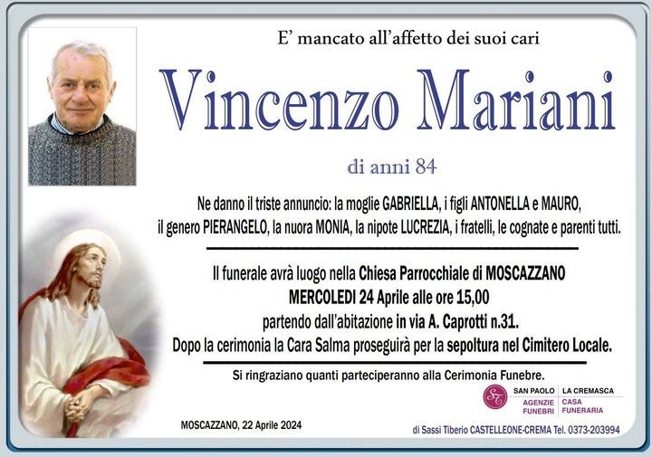 Vincenzo Mariani - Necrologio - 2024 | Ricordi di Vita