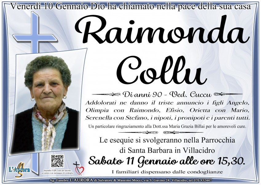 Raimonda Collu - Necrologio - 2025 | Ricordi di Vita