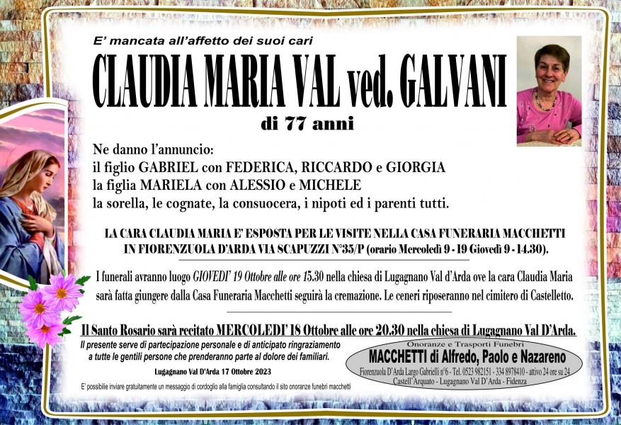 Claudia Maria Val Ved. Galvani