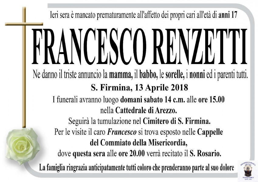 Francesco Renzetti Necrologio 2018 Ricordi di Vita