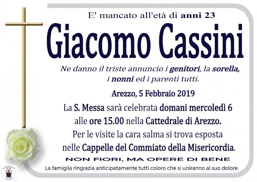 Giacomo Cassini Necrologio 2019 Ricordi di Vita