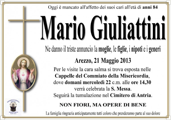 Mario Giuliattini Necrologio 2013 Ricordi di Vita