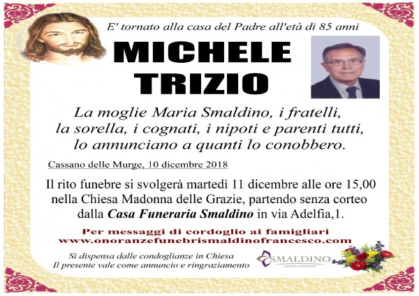 Michele Trizio Necrologio 2018 Ricordi di Vita