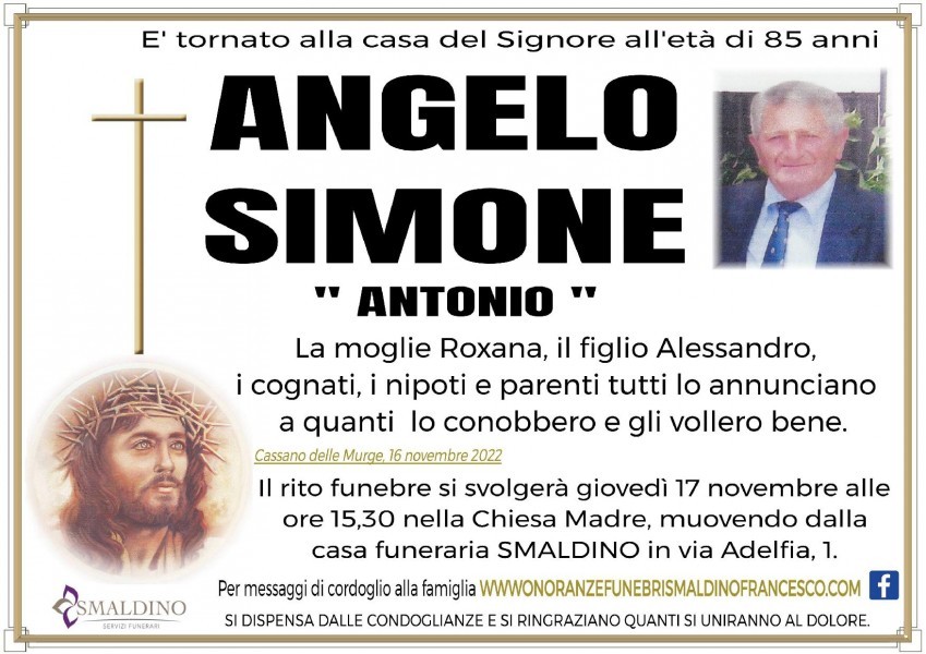 Angelo Simone Angelo Simone - Necrologio - 2022 | Ricordi di Vita