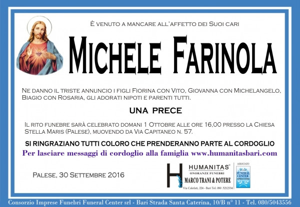 Michele Farinola Necrologio 2016 Ricordi di Vita