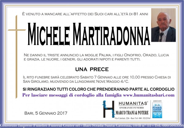 Michele Martiradonna Necrologio 2017 Ricordi di Vita