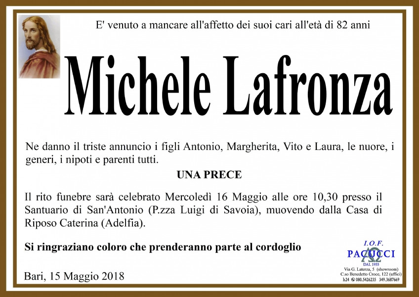 Michele Lafronza Necrologio 2018 Ricordi di Vita