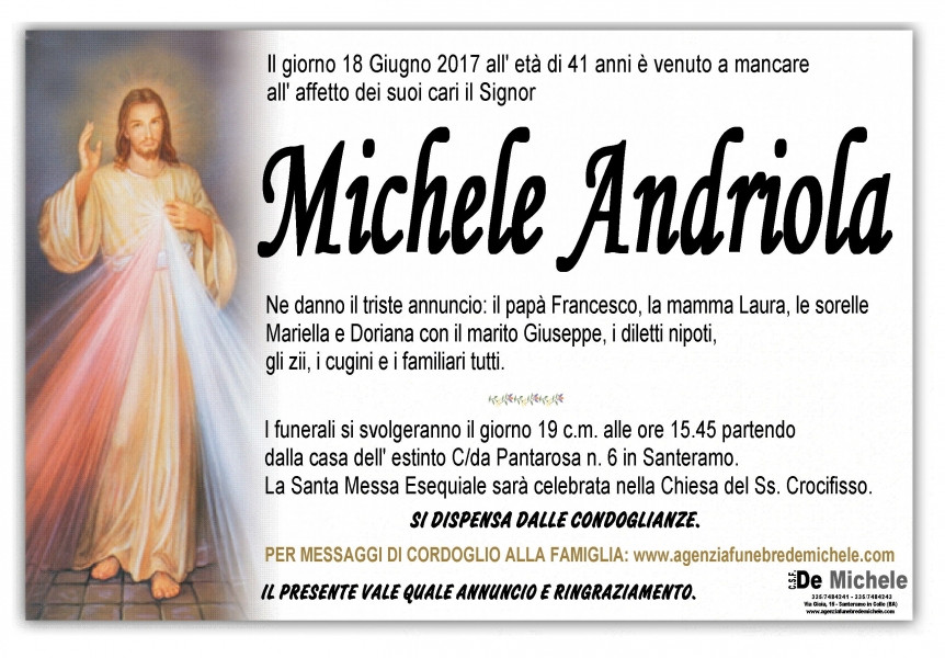 Michele Andriola Necrologio 2017 Ricordi di Vita