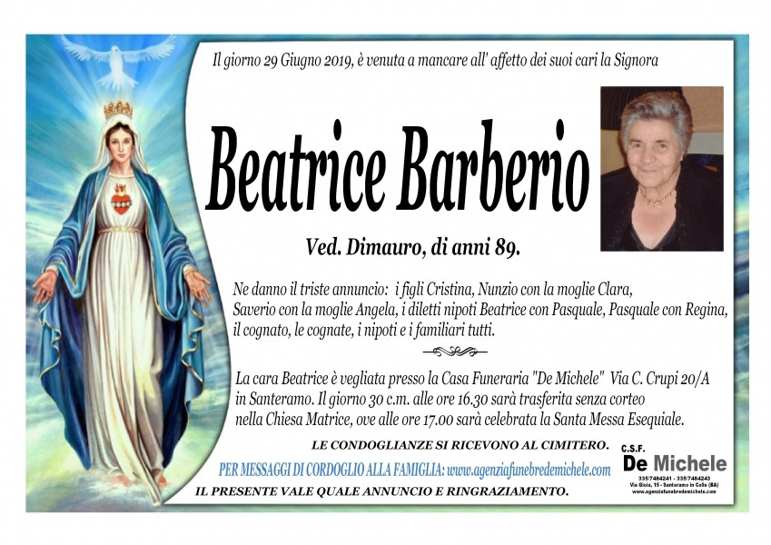 Beatrice Barberio Necrologio 2019 Ricordi di Vita