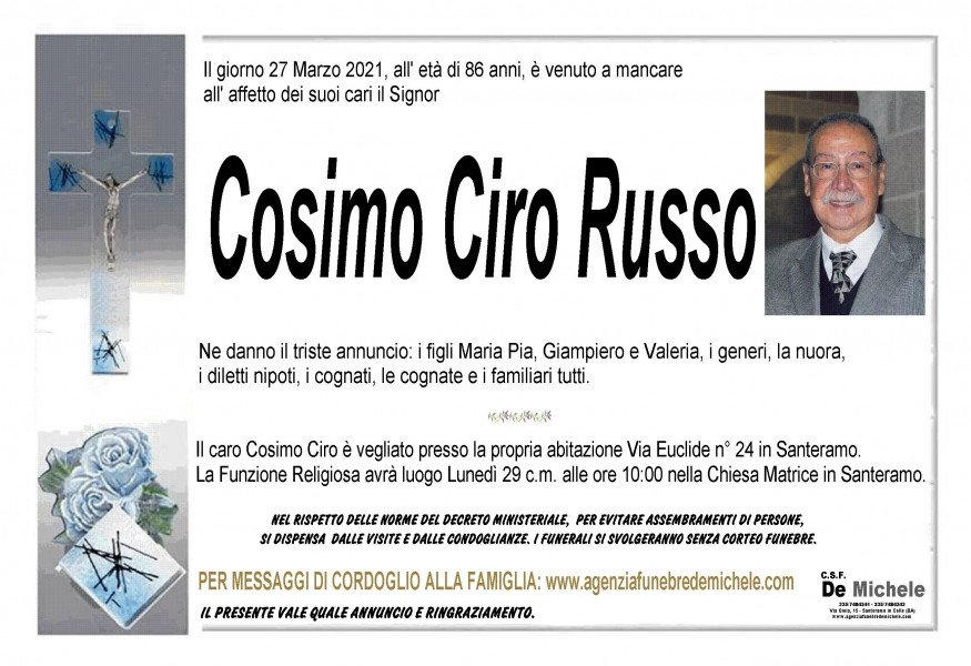 Cosimo Ciro Russo Necrologio 2021 Ricordi di Vita