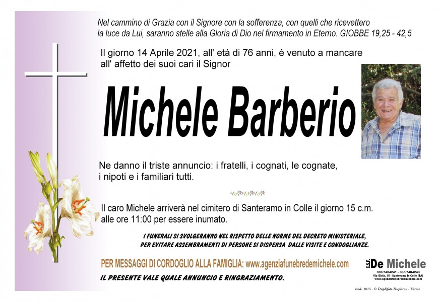 Michele Barberio Necrologio 2021 Ricordi di Vita