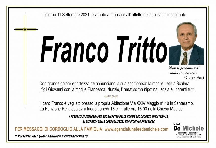 Tritto Insegnante Franco Tritto - Centro Servizi Funebri De Michele